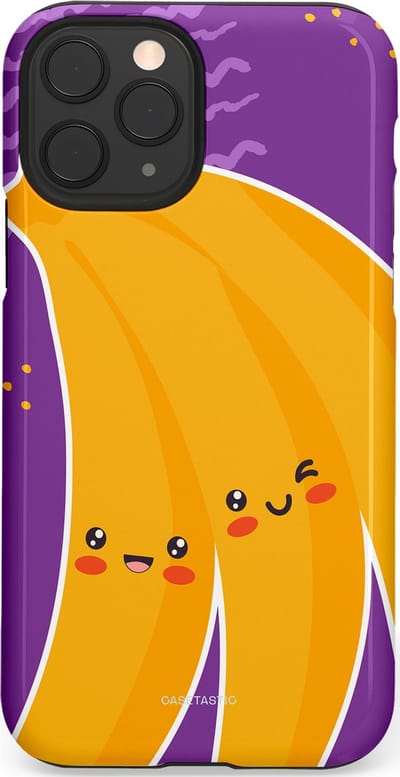 Casetastic hoesje geschikt voor Apple iPhone 11 Pro - Dubbellaagse bescherming - Blije Banaan - Fashion Case - Lavendel Geel