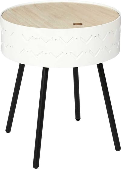 Koffietafel, bijzettafel met opbergtrommel 38x45x38cm, Wit- Homedecofactory