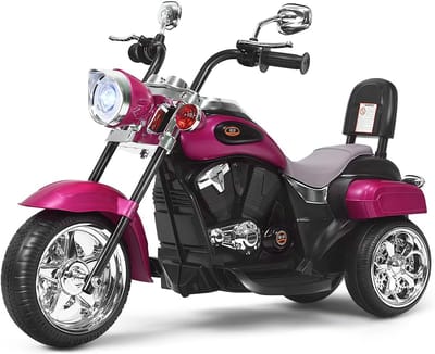 COSTWAY Elektrische motorfiets voor kinderen, 6 V, met verstelbare koplamp, driewieler, met geluid, claxon, achteruitkijkspiegel, pedalen, snelheid 2,5 - 3 km/u (roze)