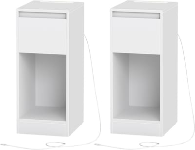 VASAGLE - Nachtkastje - Set van 2 - Met LED-verlichting - USB-A & USB-C Poorten - Lade en Open Vak