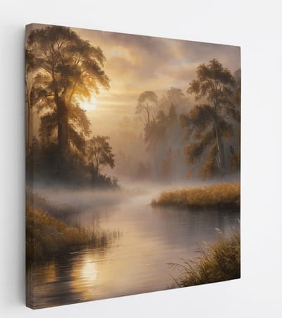 Saammp Canvas Schilderij - Zonnig landschap - Abstract - Natuur - 20x20 - Foto op canvas - Wanddecoratie - Muurdecoratie Woonkamer - Slaapkamer decoratie - Canvas Print