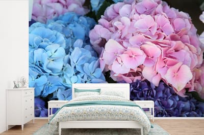 Behang - Fotobehang Bloemen - Struik - Hortensia - Botanisch - Breedte 420 cm x hoogte 280 cm