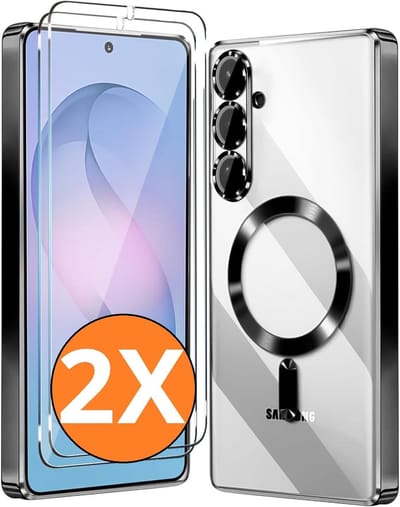 Hoesje Magsafe Geschikt voor Samsung Galaxy S26 hoesje backcover Zwart – Lens beschermer – Transparant hoesje met Samsung S26 screenprotector - 2 stuks