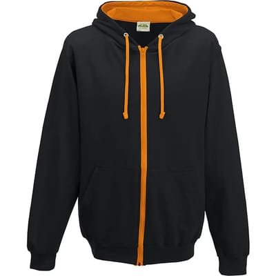 Just Hoods Varsity Zoodie JH053 - JET BLACK/ORANGE CRUSH - L