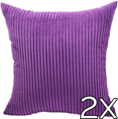 Kussenhoes Zachte Ribstof (2 stuks) - Dark Purple - 45x45 cm - Gestreept Corduroy Kussenhoes - Ribfluweel Kussen - Sierkussen Zonder Vulling - Bankkussen / Zetelkussen / Decoratiekussen - Vele diverse kleuren