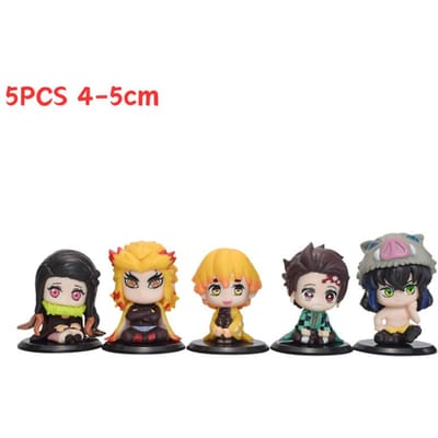 5 stuks/set Demon Slayer Q Versie Zittende Figuur Speelgoed Anime Kimetsu no Yaiba Tanjiro Nidouzi Inosuke Zenizu PVD Figuur Model Pop 4-5CM black