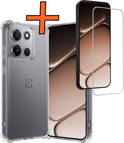 Hoes - Met Screenprotector - Geschikt voor OnePlus Nord 6 - Sterk & Shockproof - Siliconen Case - Back Cover - Telefoon Hoes - Shock Proof - Transparant