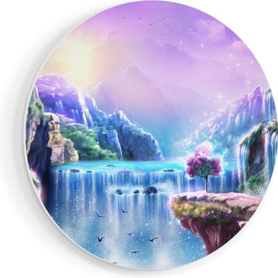 Artaza Forex Muurcirkel Kleurrijke Sprookjes Waterval - Abstract - 40x40 cm - Klein - Wandcirkel - Rond Schilderij - Wanddecoratie Cirkel