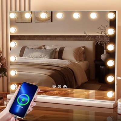 Grote Make-up Spiegel met Verlichting en Vergrotende Lens - 70x55 cm, met 17 LED-lampen en 3 Verlichtingsmodi