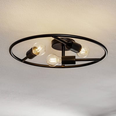 Lucande - plafondlamp design - 3lichts - Staal - H: 15.5 cm - E27 - zwart