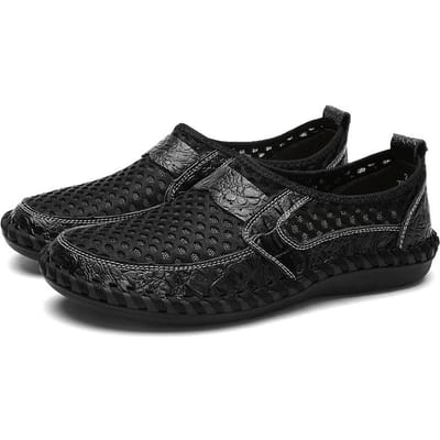 Heren Zomer Ademende Mesh Schoenen Grote Maat 46 Heren Casual Leren Sneakers Mannelijke Trendy Driving Loafers Man Mocassin Jongens Sneakers 38 black