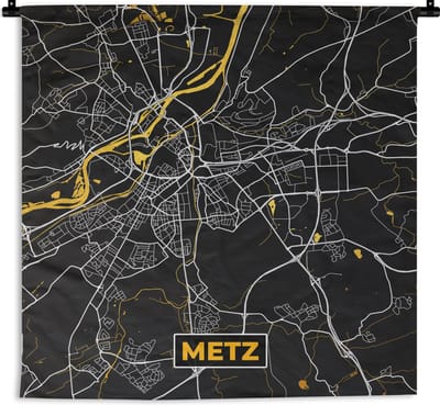 Wandkleed - Wanddoek - Plattegrond - Metz - Stadskaart - Frankrijk - Kaart - 180x180 cm - Wandtapijt