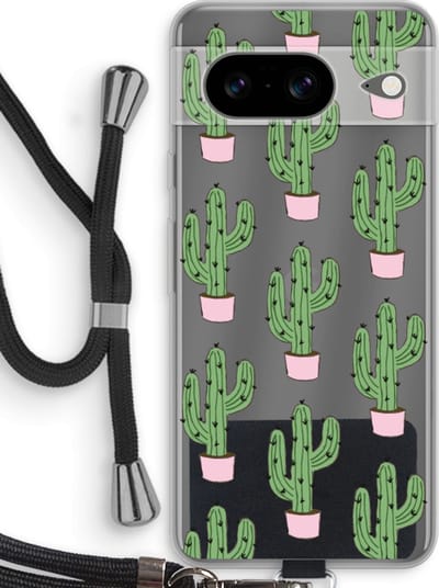 Case Company® - Hoesje met koord geschikt voor Google Pixel 8 hoesje met Koord - Cactus Lover - Telefoonhoesje met Zwart Koord - Bescherming aan alle Kanten en Over de Schermrand