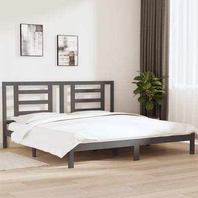 vidaXL - Bedframe - massief - grenenhout - grijs - 200x200 - cm
