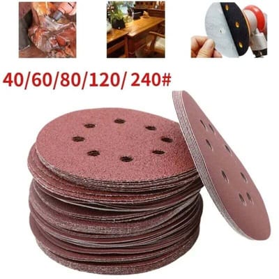 Ronde polijstschijven van 125 mm (5 inch), 125 schijven per verpakking - korrelgrootte 40-125 (8 gaten) - precisiepolijsten - duurzaam - geschikt voor voertuigen en meubels - ideaal geschikt voor doe-het-zelvers en professionals.