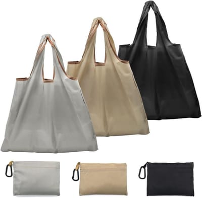 Allecto Plus - Opvouwbare Boodschappentas 3 Stuks 50 x 48 cm - Herbruikbare boodschappentassen met Binnenzak - Voor winkelen, reizen, kamperen - Zwart, Grijs, Khaki