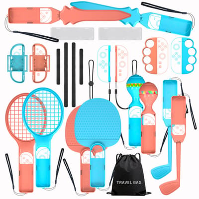 Accessoireset Geschikt Voor Nintendo Switch 2 Sports 23-in-1 - Familie Sport Pack - Joy-Con Rackets, Golfclubs & Zwaarden - Rood/Blauw