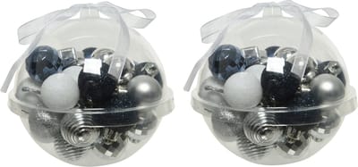 60x stuks kleine kunststof kerstballen donkerblauw/wit/zilver 3 cm - glans/mat/glitter - Kerstboomversiering