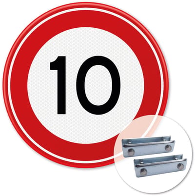 Verkeersbord Maximum snelheid 10km - A01-10 - Weerbestendig Aluminium - Ø60 cm - Bevestiging: Met hekbeugels (voor spijlen- of gaashek)