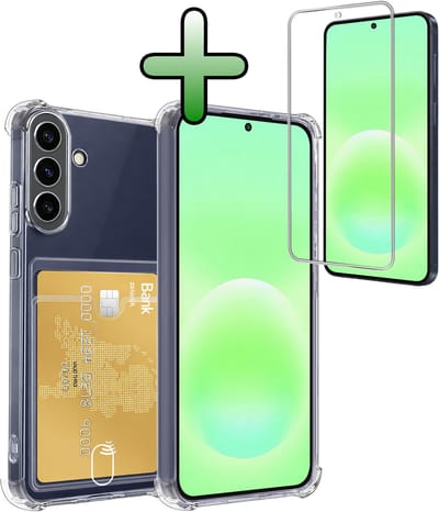Hoesje Geschikt voor Samsung Galaxy A57 - Met Screenprotector - En Pashouder - En Kaarthouder - Telefoon Hoes Shockproof - Siliconen Case - Back Cover - Shock Proof - Pasjes Houder - Transparant