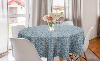 ABAKUHAUS geometrisch rond tafelkleed, moderne kunst wervel, cirkelvormige tafelkleedhoes voor eetkamerkeukendecoratie, 150 cm, leisteenblauw beige