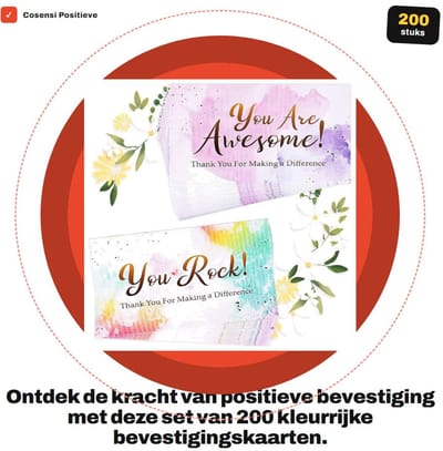 Dailygoods- Bevestigingskaarten 200 Stuks - You Are Awesome/You Rock Kaarten - Kleurrijke Waardering - Lofbriefkaarten - Hoogwaardig Papier - 5 x 9 cm - Waarderingskaarten