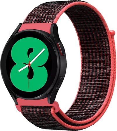 By Qubix - Geschikt voor Garmin bandje - Geschikt voor Garmin Forerunner 55 / 70 / 165 / 170 / 245 / 570 (42mm) / 645 - Sport Loop nylon bandje - Rood/oranje - Smartwatch bandje 20mm