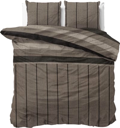 2-persoons flanellen dekbedovertrek (dekbed hoes) bruin / taupe / zand gestreept (strepen / banen) in brei patroon FLANEL tweepersoons 200 x 220 cm (warm en zacht beddengoed voor de lente / herfst / winter)