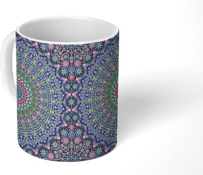 Mok - Koffiemok - Mandala - Hippie - Regenboog - Neon - Patronen - Mokken - 350 ML - Beker - Koffiemokken - Theemok