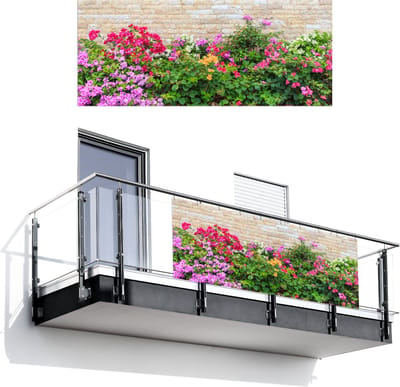 Balkonscherm 300x120 cm - Balkonposter Bloemen - Planten - Bladeren - Stenen - Balkon scherm decoratie - Balkonschermen - Balkondoek zonnescherm