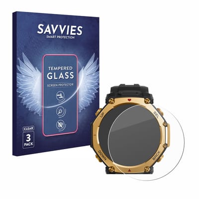 Savvies - Glas Screenprotector voor Huami Amazfit T-Rex 3 Pro (48 mm) - Gehard Beschermglas 9H 3 Stuks