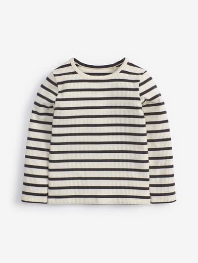 Next - Meisjes - witte streep - Geribbeld T-shirt met lange mouwen en katoengehalte - Zwart