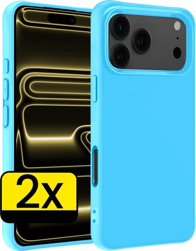 Hoesje - 2 Stuks - Geschikt voor Apple iPhone 17 Pro - Sterk & Shockproof - Case Siliconen - Back Cover - Telefoon Hoes - Telefoonhoesjes - Lichtblauw