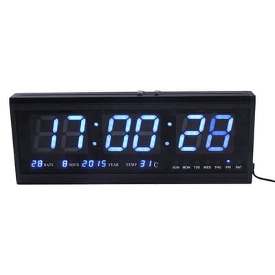 Dailygoods - Dailygoody - Wand- en bureauwekker - Kalender en temperatuur - Grote cijfers - Blauw - Geheugenback-up batterij - Energiezuinig en stijlvol - Geschikt...