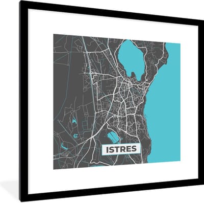 Fotolijst incl. Poster - Frankrijk - Istres - Plattegrond - Kaart - Stadskaart - 40x40 cm - Posterlijst