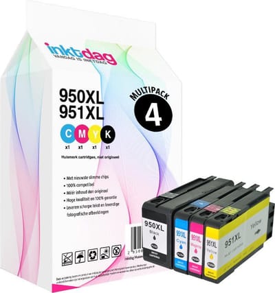 Inktdag inktcartridge voor HP 950XL / HP 951XL multipack, HP 950/ HP 951, hp 950xl 951xl inktcartridge 4 pack geschikt voor HP OfficeJet PRO 8100, 8600, 8600 Plus, 8610, 8615, 8620, 8630, 8640, 8660 (Mét chip)