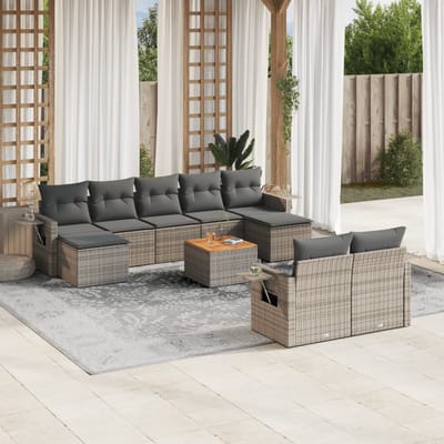 vidaXL - 10-delige - Loungeset - met - kussens - poly - rattan - grijs