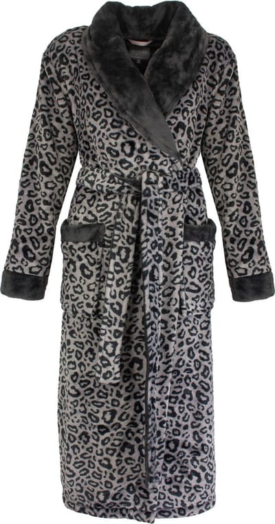Irrestible Dames Badjas - Fleece - Tijgerprint - Grijs - Maat L