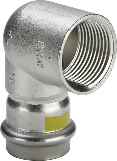 Viega Sanpress Inox G-overgangsbocht 90 graden, d 22mm, Rp 3/4 roestvrij staal Model 0214.2, 486402