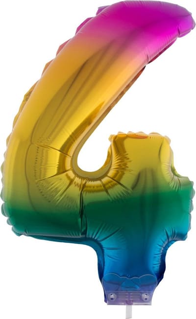 Folieballon Cijfer 4 Regenboog - 41cm