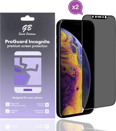GB ProGuard Incognito Privacy Screenprotector voor iPhone Xs Max - 11 Pro Max – 2 Stuks – Gehard Glas – Volledige Dekking – Anti-Gluren
