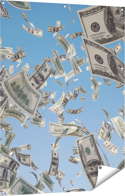 Gards Tuinposter Dollarbiljetten in de Lucht - Geld - 90x120 cm - Tuindoek - Tuindecoratie - Wanddecoratie buiten - Tuinschilderij