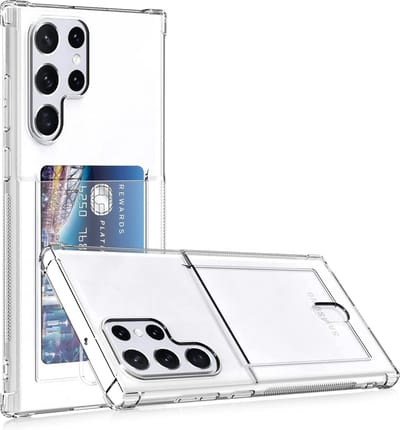 hoesje Geschikt voor Samsung S22 Ultra hoesje met pasjeshouder transparant Shock proof case met Kaarthouder - Samsung Galaxy S22 Ultra hoesje transparant - Samsung S22 Ultra pasjeshouder hoesje - Kaarthouder - Hoesje