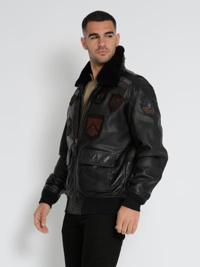 Top Gun leren jas TG2023004 met lamsleren kraag