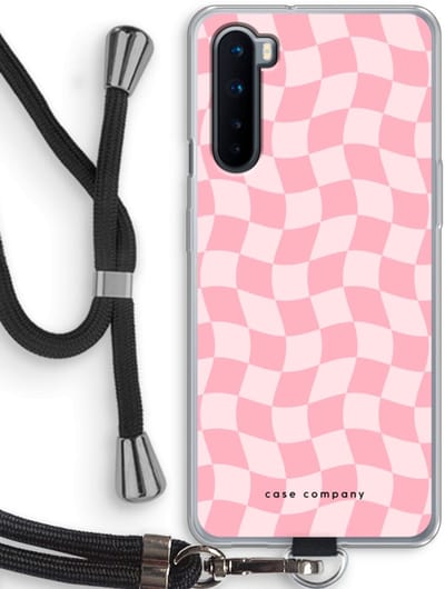 Case Company® - Hoesje met koord geschikt voor OnePlus Nord hoesje met Koord - Grid Roos - Telefoonhoesje met Zwart Koord - Bescherming aan alle Kanten en Over de Schermrand