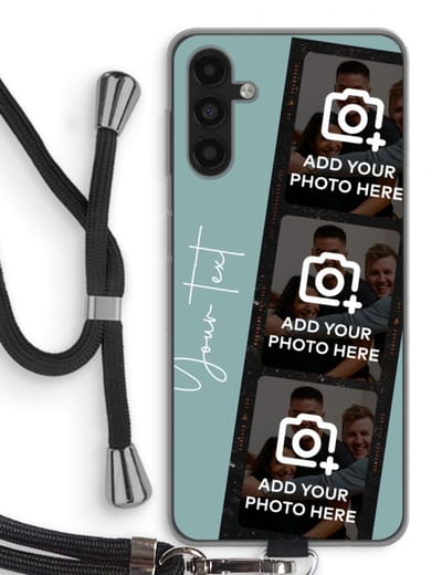 Gepersonaliseerd - Case Company® - Hoesje met koord geschikt voor Samsung Galaxy A04s hoesje met Koord - Filmrol N°1 - Telefoonhoesje met Zwart Koord - Bescherming aan alle Kanten en Over de Schermrand