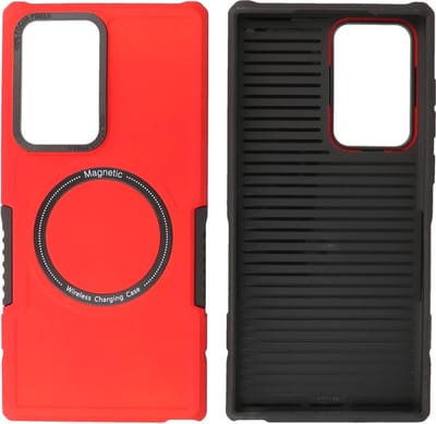 Hoesje Geschikt voor Samsung Galaxy S22 Ultra - MagSafe Hoesje - Shockproof Back Cover - Rood