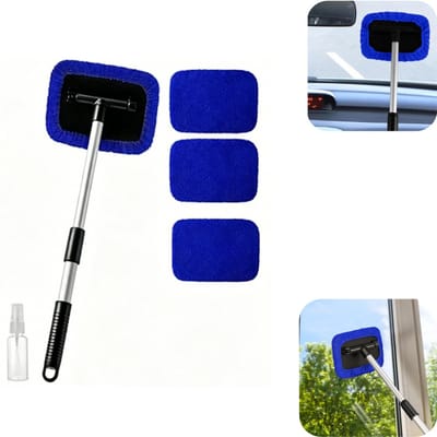 Schoonmaakgereedschapset - glasreiniging - ruitenwisserborstel - raamreinigingsborstel voor auto - uitschuifbaar - met spuitfles - vervangbaar - schoonmaakaccessoires - geschikt voor glas, autoramen (blauw, 10,5*15,8 cm)