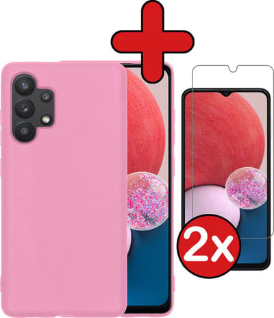 Hoesje - Met 2x Screenprotector - Geschikt voor Samsung Galaxy A13 4G - Sterk & Shockproof - Telefoon Hoes - Back Cover - Siliconen Case - Telefoonhoes - Lichtroze