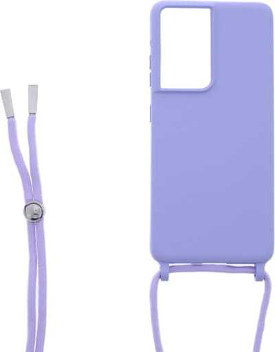 LuxeBass Siliconen hoesje met koord geschikt voor Samsung Galaxy S21 Ultra - Paars - telefoonhoes - gsm hoes - telefoonhoesje